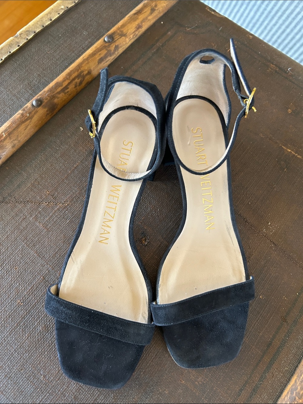 Stuart Weitzman Black Suede Ankle Strap Sandals